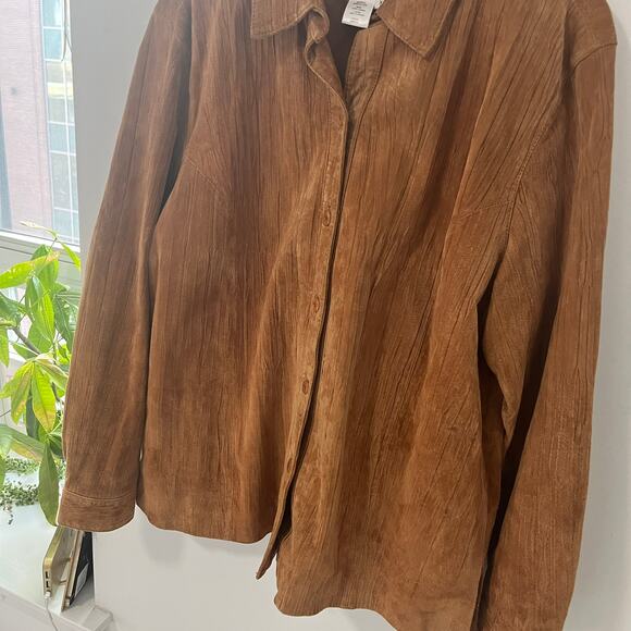 Coldwater Creek Vintage Caramel Brown Leather Button Up Jacket Size XL - Picture 4 of 6